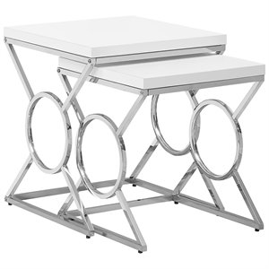 monarch 2 piece accent nesting end table set in white and chrome