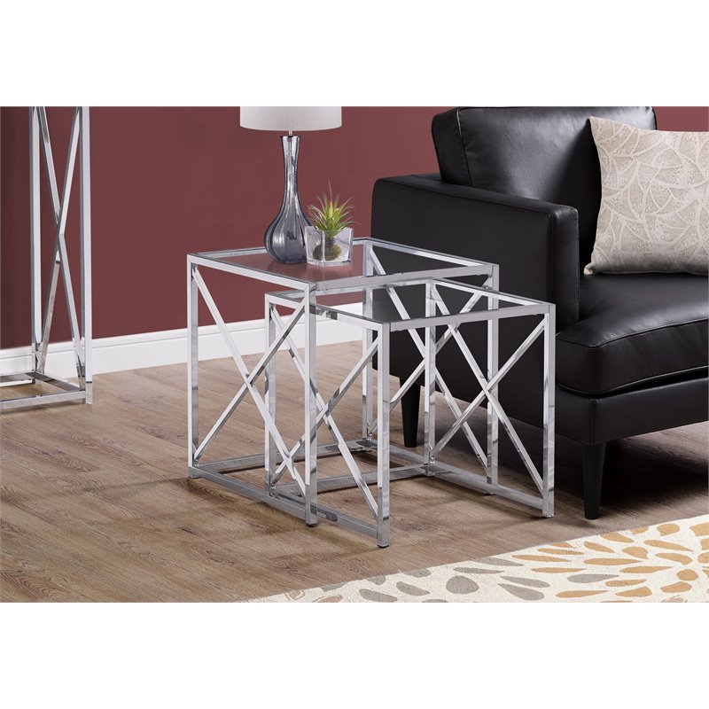 Monarch 2 Piece Glass Top Accent Nesting End Table Set in Chrome eBay