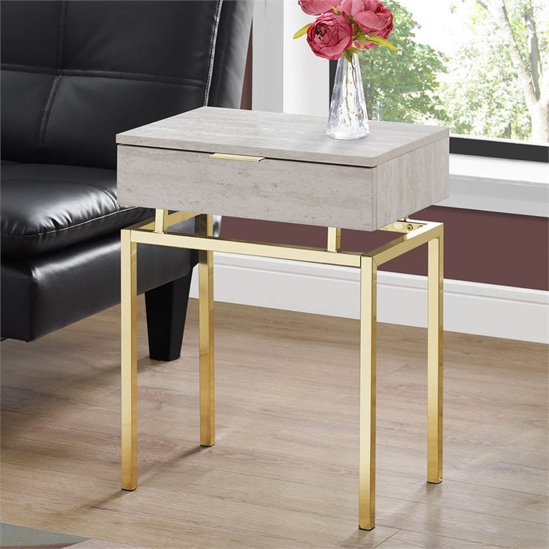 accent table side end nightstand lamp bedroom metal beige marble look