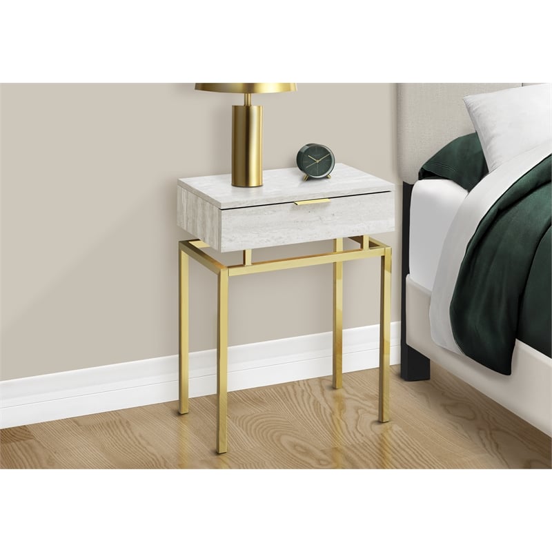 accent table side end nightstand lamp bedroom metal beige marble look