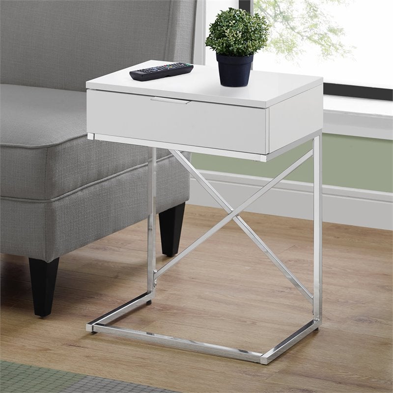 Accent Table Side End Nightstand Lamp Bedroom Metal Glossy White