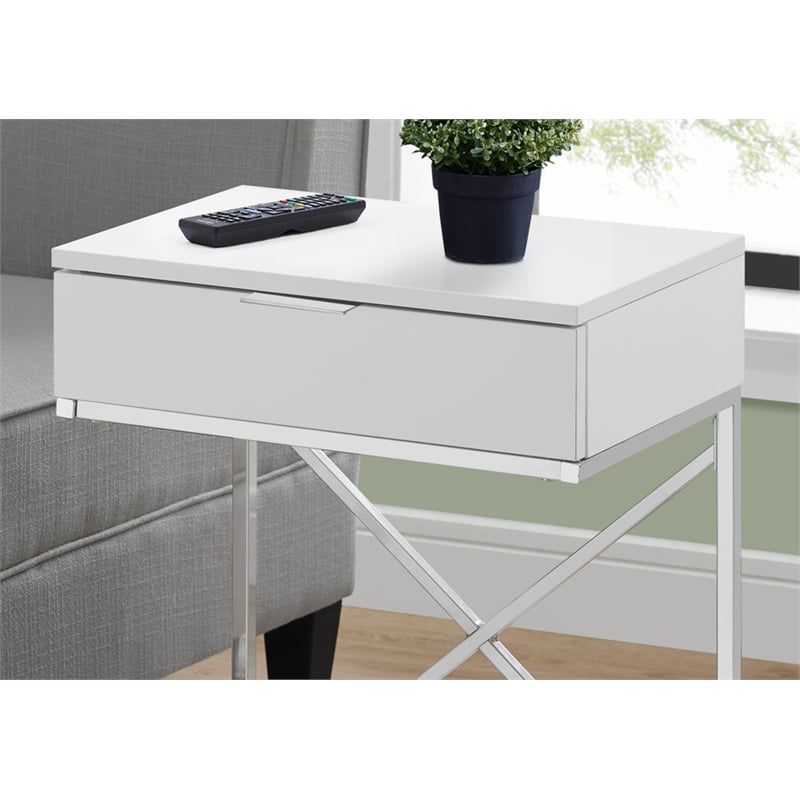 Accent Table Side End Nightstand Lamp Bedroom Metal Glossy White