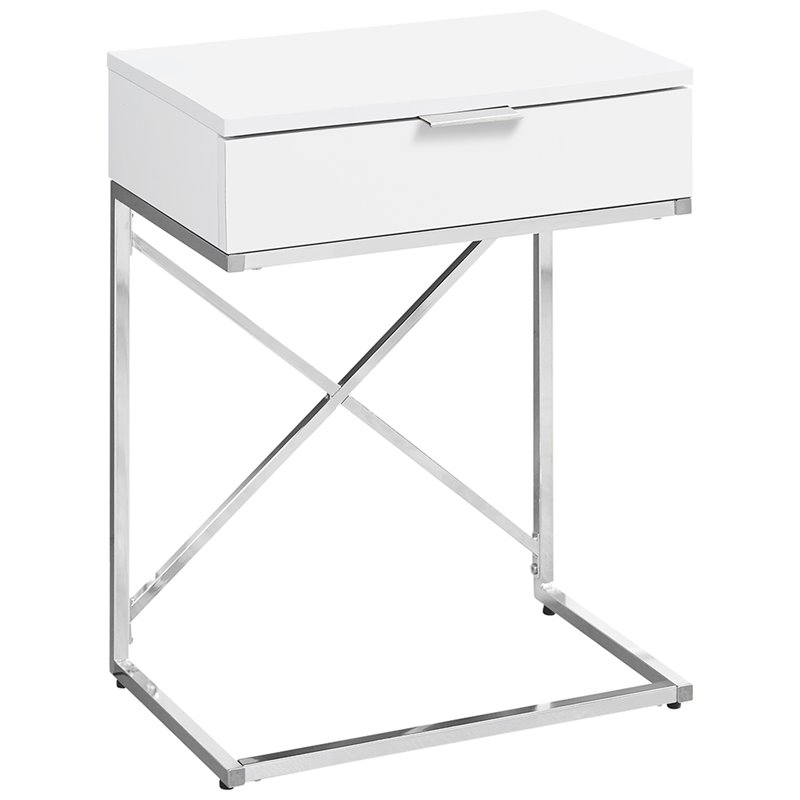 Accent Table Side End Nightstand Lamp Bedroom Metal Glossy White