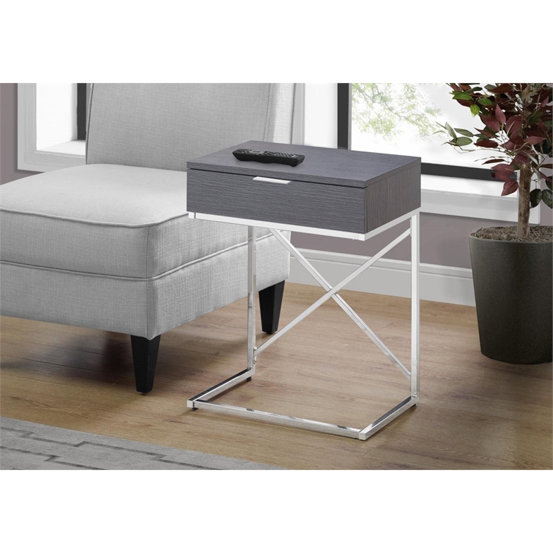 Accent Table Side End Nightstand Lamp Living Room Bedroom Metal Grey