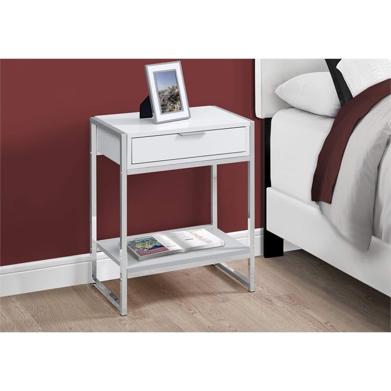 Accent Table Side End Nightstand Lamp Bedroom Metal Glossy White