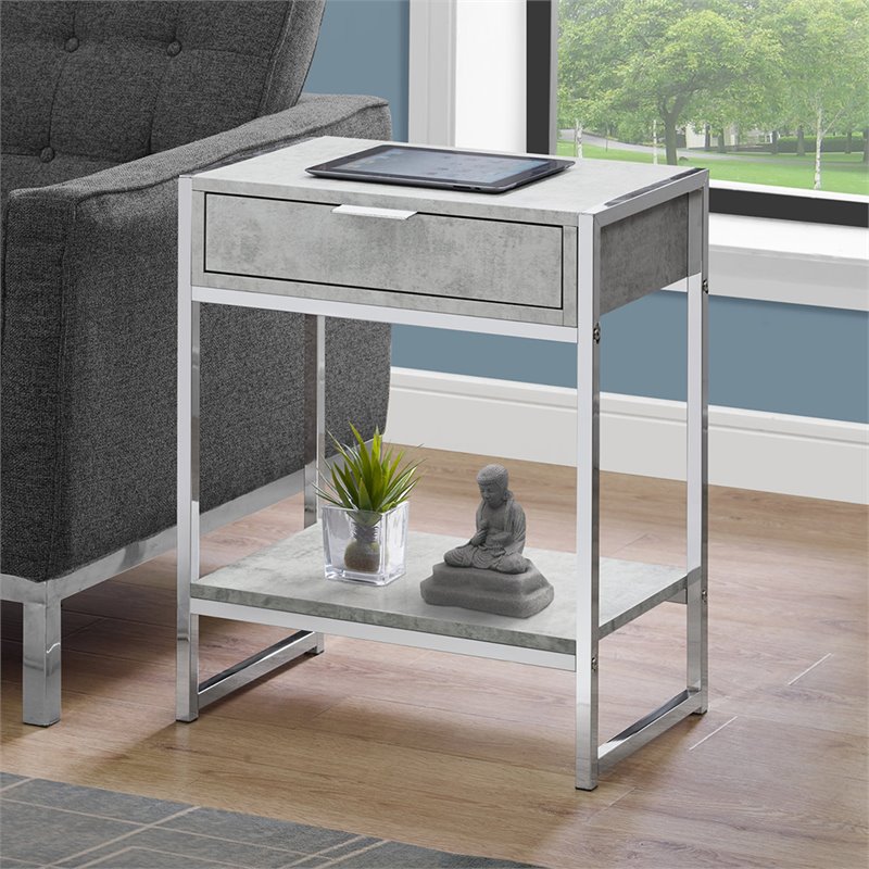 Accent Table Side End Nightstand Lamp Living Room Bedroom Metal Grey