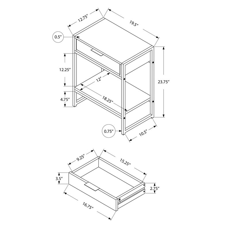 Accent Table Side End Nightstand Lamp Living Room Bedroom Metal Brown