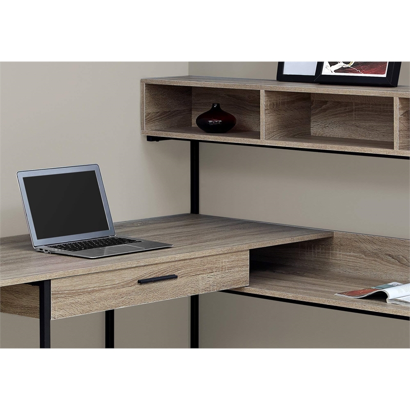 Computer Desk Home Office Corner L Shape Work Laptop Metal Brown