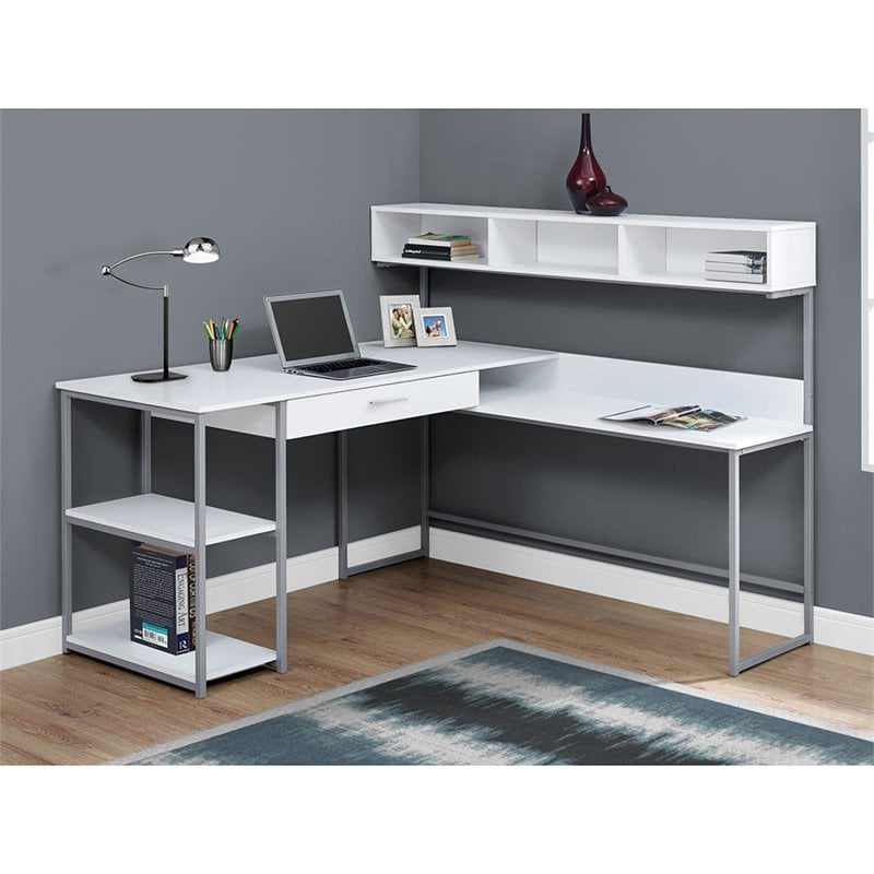 Monarch L Shaped Computer Desk in White and Silver eBay