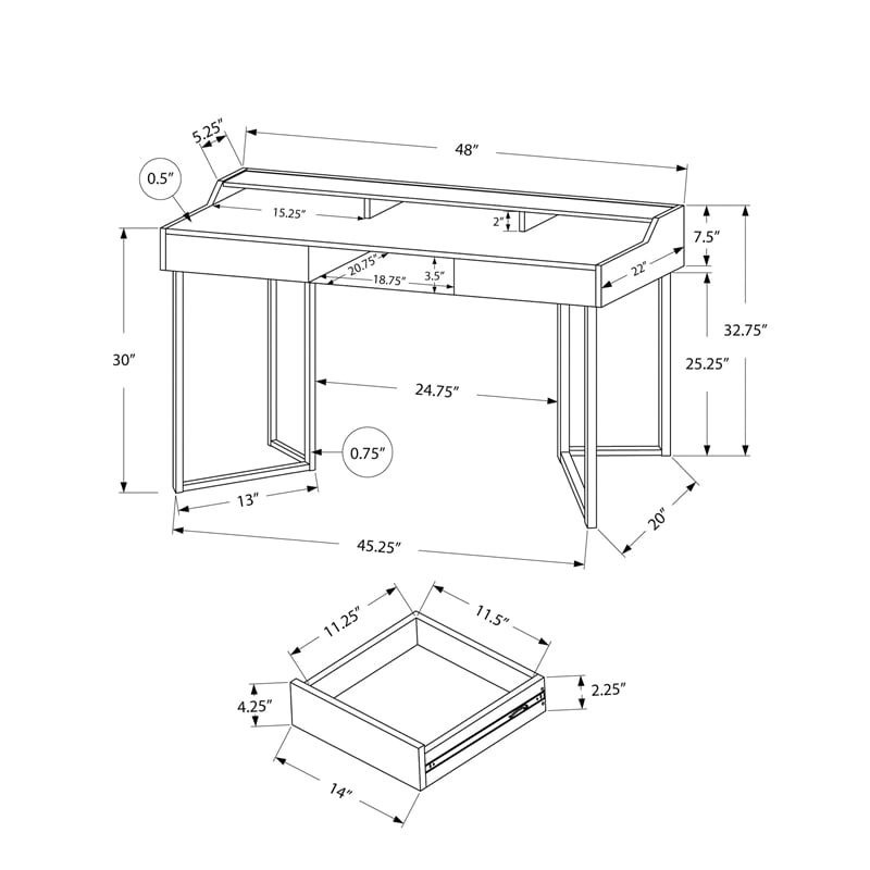 Computer Desk Home Office Laptop Storage Drawers 48