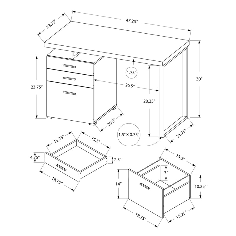 Computer Desk Home Office Laptop Storage Drawers 48