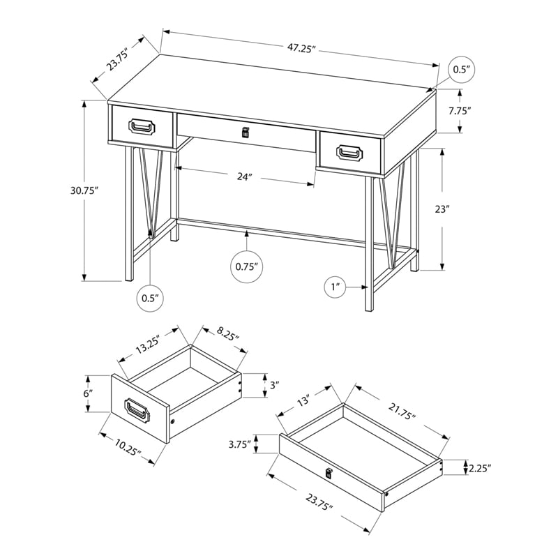 computer desk home office laptop storage drawers 48&quotl work metal grey
