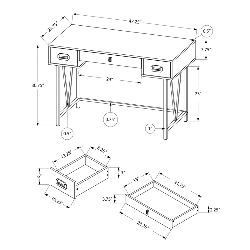 Computer Desk Home Office Laptop Storage Drawers 48
