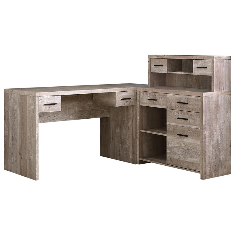Computer Desk Home Office Corner L Shape Work Laptop Laminate Beige