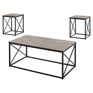 Table Set 3pcs Set Coffee End Side Accent Living Room Metal Brown Black