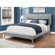 Bed Queen Size Platform Bedroom Frame Upholstered Linen Look Grey Chrome