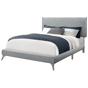 Bed Queen Size Platform Bedroom Frame Upholstered Linen Look Grey Chrome