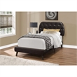 Bed Twin Size Platform Teen Frame Upholstered Pu Leather Look Brown