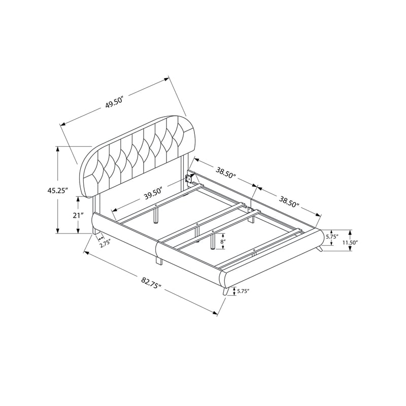 Bed Twin Size Platform Teen Frame Upholstered Pu Leather Look Brown