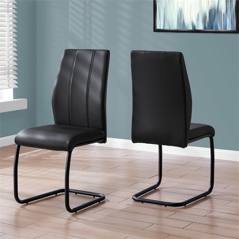 Dining Chair Set Of 2 Side Upholstered Kitchen Pu Leather Look Black