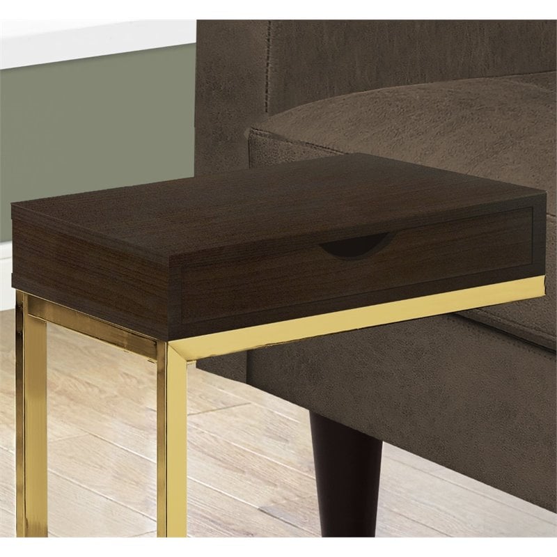 Accent Table C-shaped End Side Snack Living Room Bedroom Metal Brown