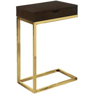 Accent Table C-shaped End Side Snack Living Room Bedroom Metal Brown
