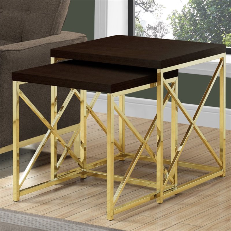 Nesting Table Set Of 2 Side End Metal Accent Bedroom Metal Brown