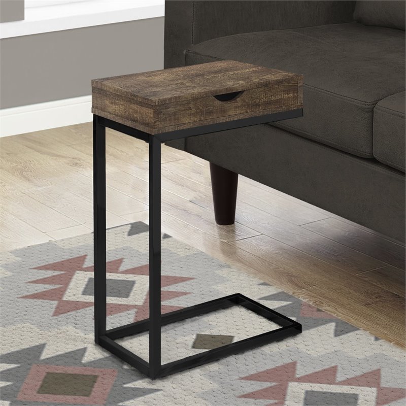Accent Table C-shaped End Side Snack Living Room Bedroom Metal Brown