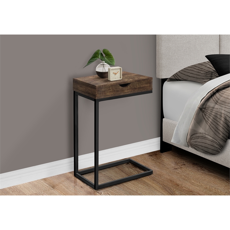 Accent Table C-shaped End Side Snack Living Room Bedroom Metal Brown