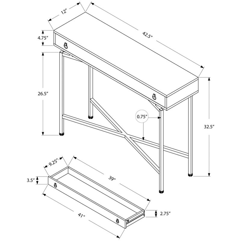 Accent Table Console Entryway Narrow Sofa Bedroom Metal Brown