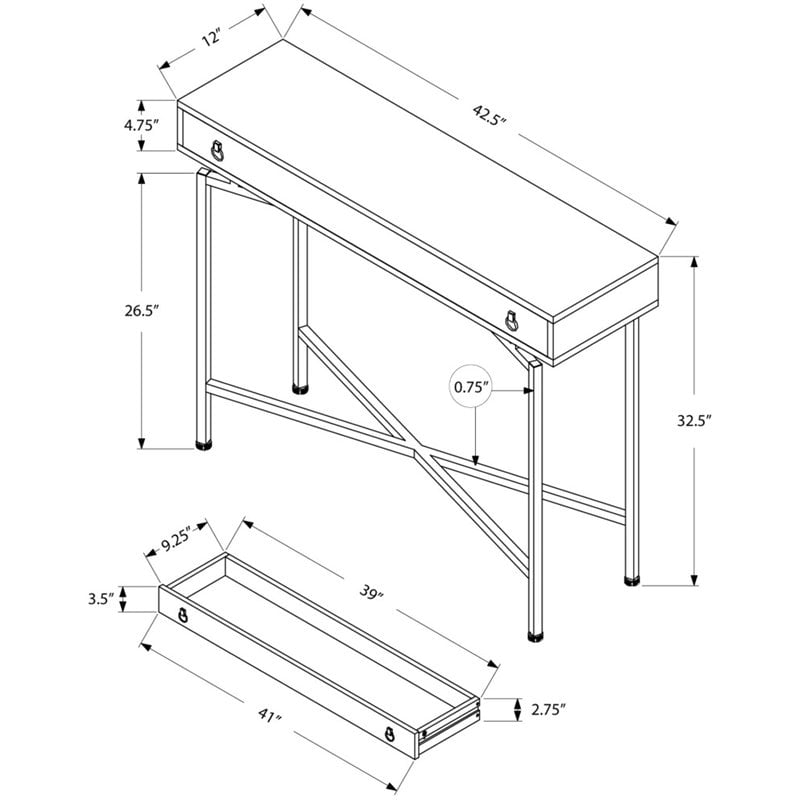 Accent Table Console Entryway Narrow Sofa Bedroom Metal Beige