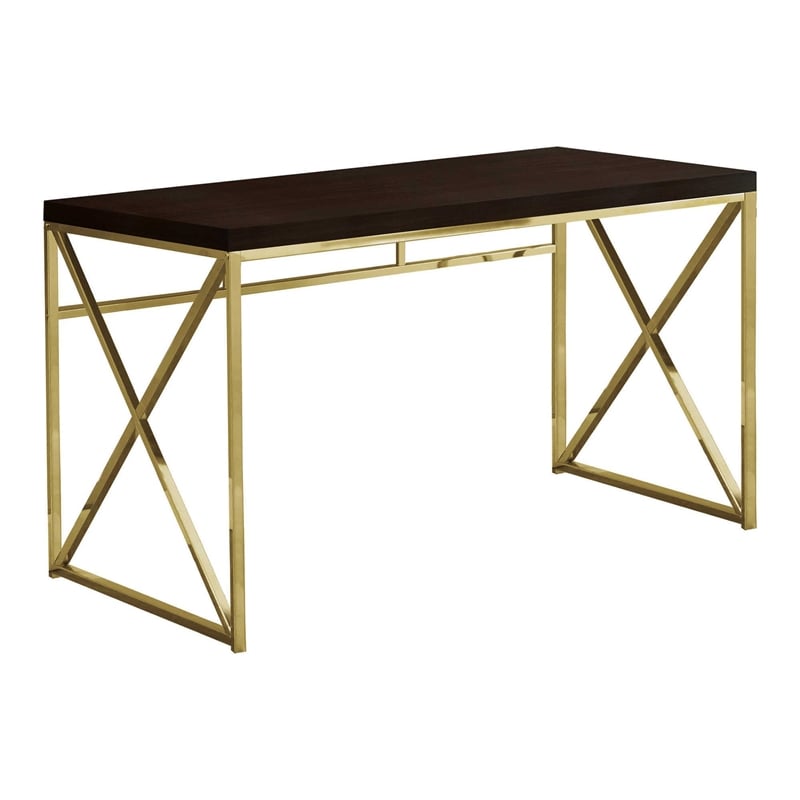 Computer Desk Home Office Laptop Work Metal Laminate Brown Gold