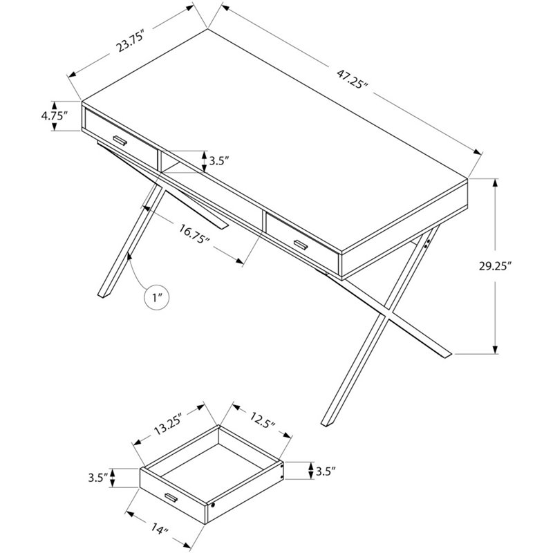 Computer Desk Home Office Laptop Storage Drawers 48