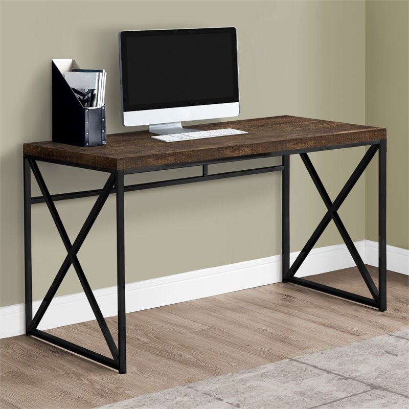 Computer Desk Home Office Laptop Work Metal Laminate Brown Black