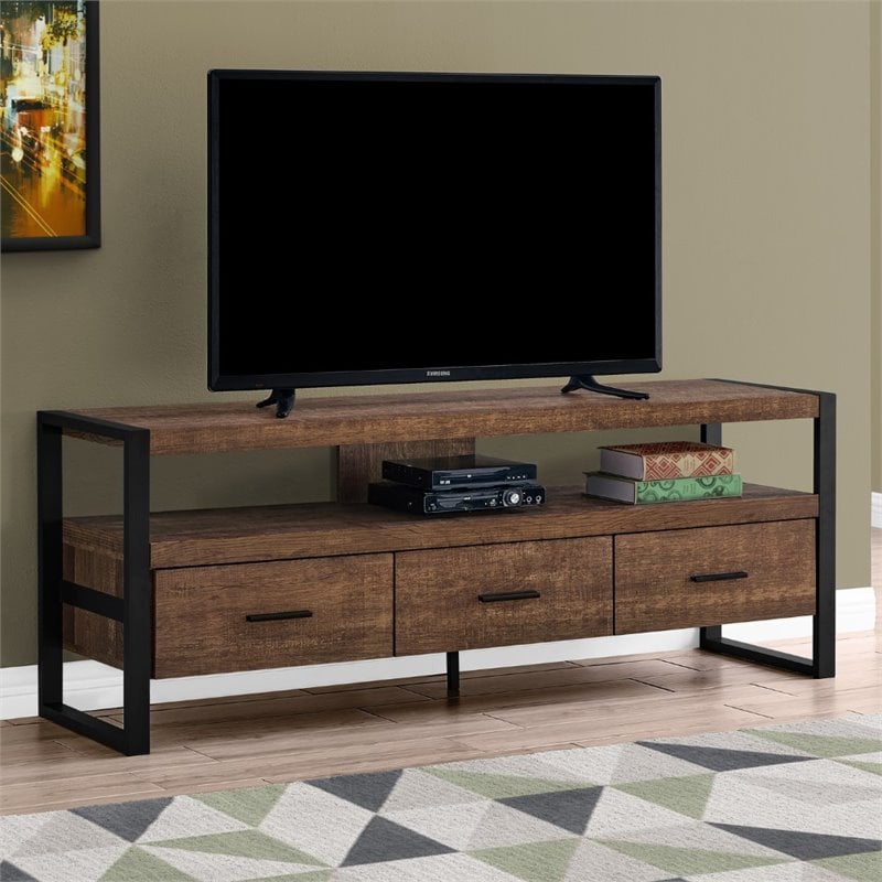 Tv Stand 60 Inch Console Storage Drawers Living Room Bedroom Metal Brown