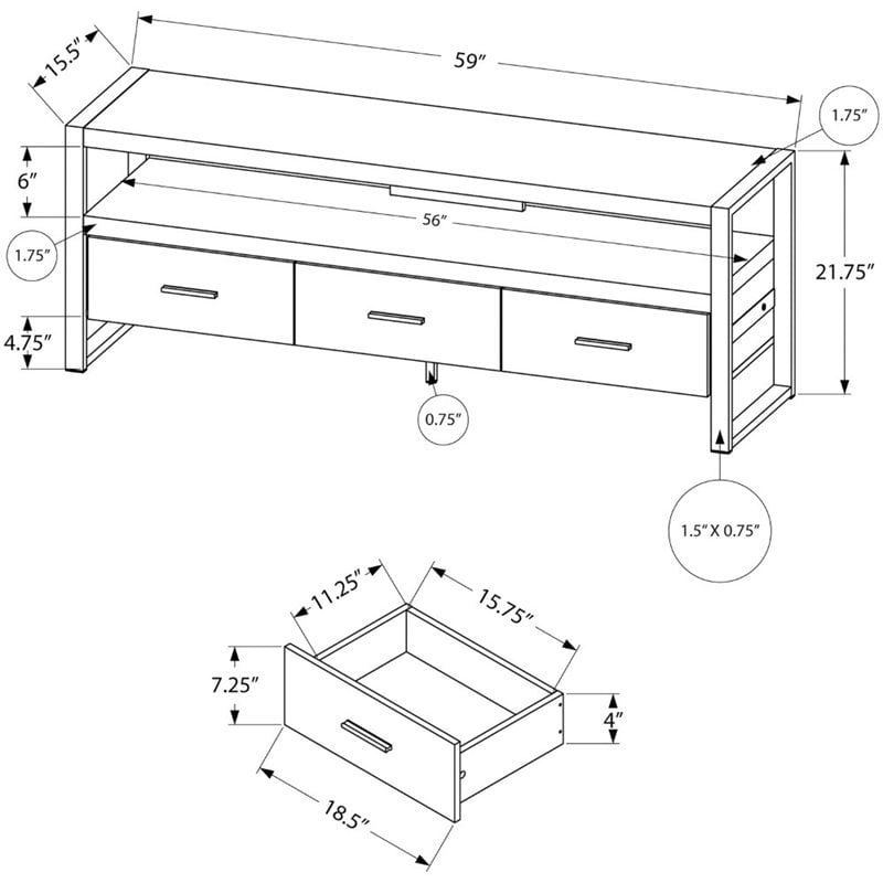 Tv Stand 60 Inch Console Storage Drawers Living Room Bedroom Metal Brown