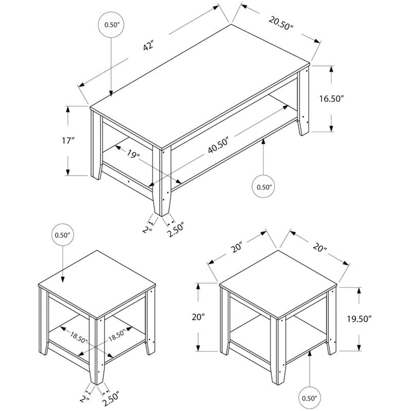 Monarch 3 Piece Contemporary Wooden Coffee Table Set in Cherry - I 7993P