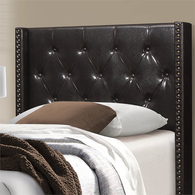 Monarch Faux Leather Tufted Brass, Leather Tufted Wingback Headboard