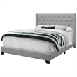 Bed Queen Size Platform Bedroom Frame Upholstered Linen Look Grey Chrome