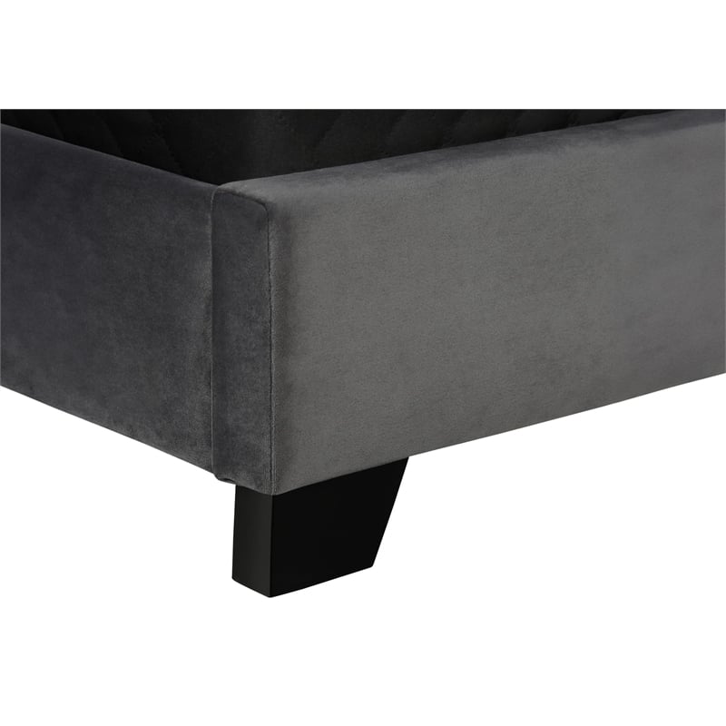 Bed Queen Size Platform Bedroom Frame Upholstered Velvet Grey Chrome