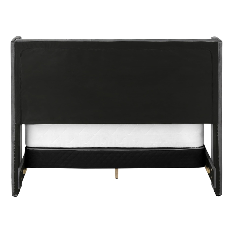 Bed Queen Size Platform Bedroom Frame Upholstered Velvet Grey Chrome