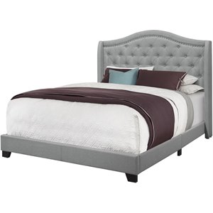 Bed Queen Size Platform Bedroom Frame Upholstered Velvet Grey Chrome