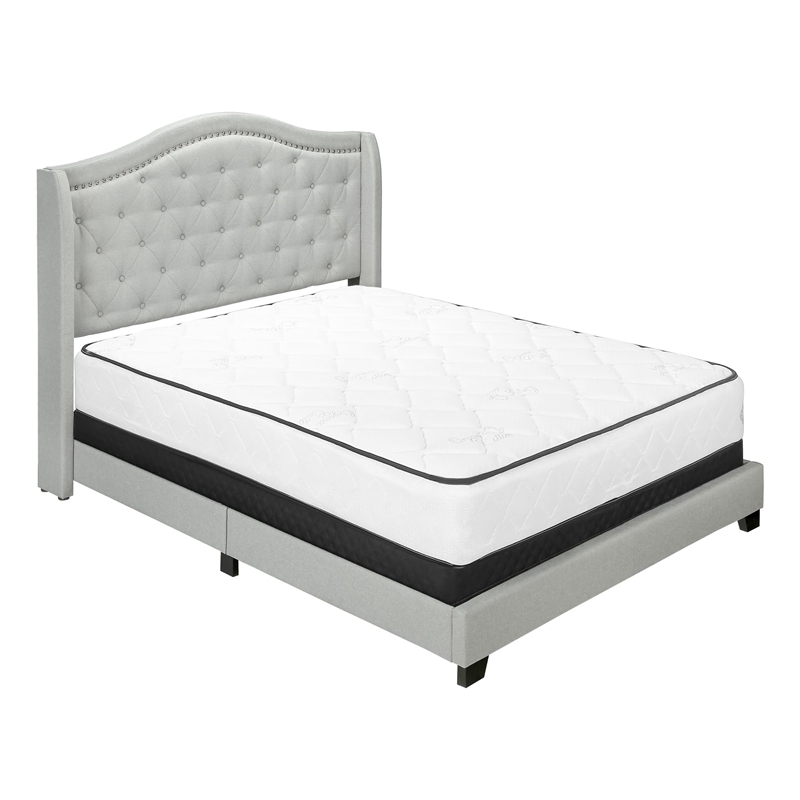 Bed Queen Size Platform Bedroom Frame Upholstered Velvet Wood Legs Grey