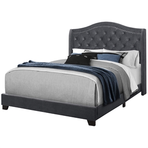 Bed Queen Size Platform Bedroom Frame Upholstered Velvet Grey Chrome