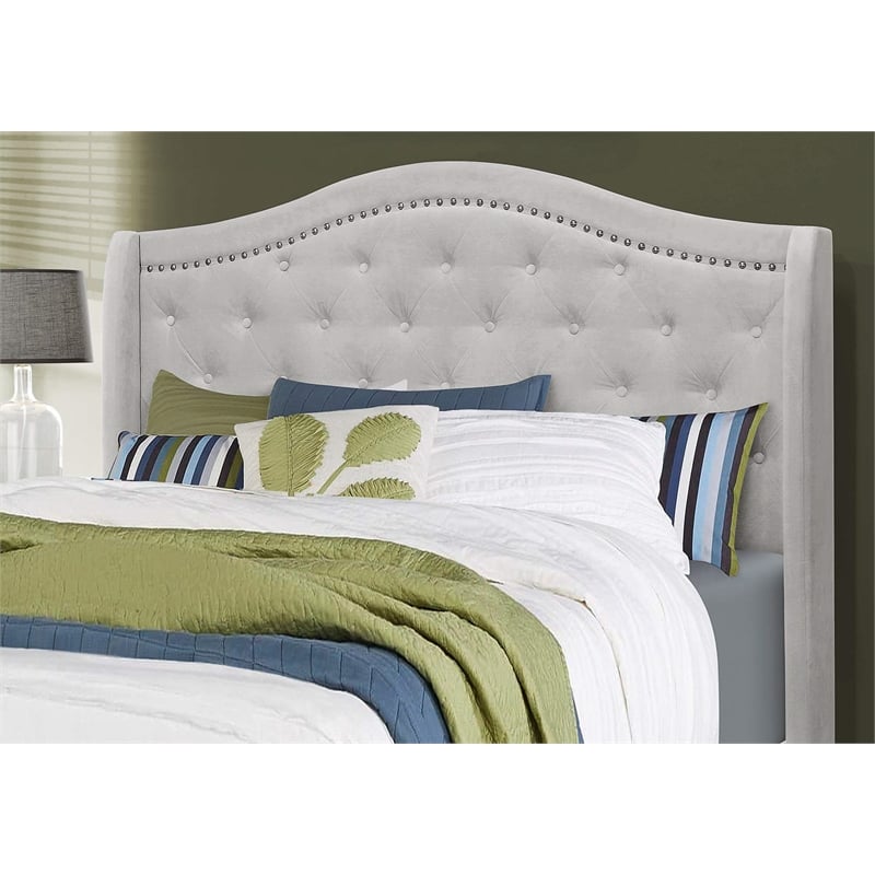 Bed Queen Size Platform Bedroom Frame Upholstered Velvet Grey Chrome