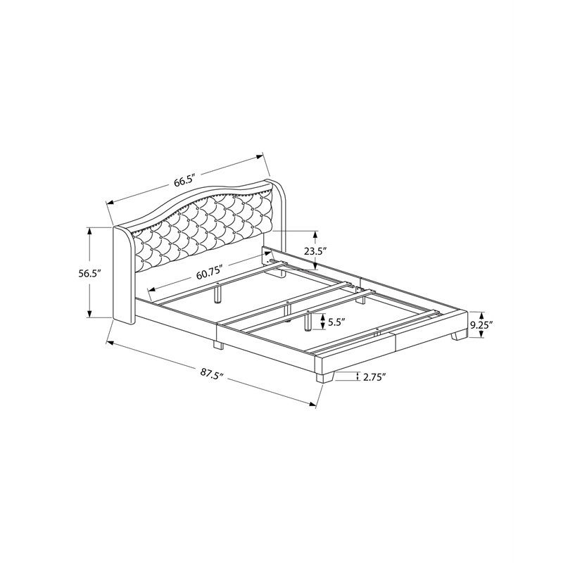 Bed Queen Size Platform Bedroom Frame Upholstered Velvet Grey Chrome