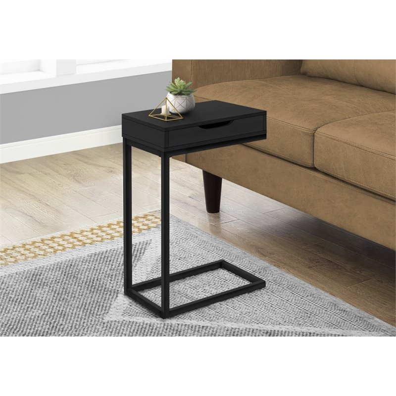 Accent Table C-shaped End Side Snack Living Room Bedroom Metal Black