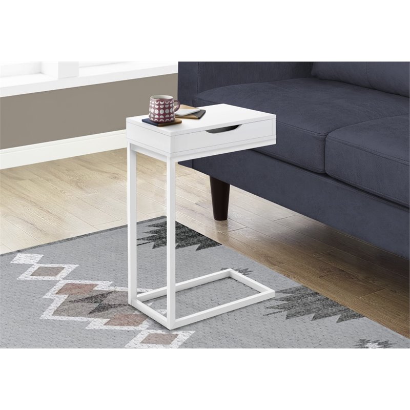 Accent Table C-shaped End Side Snack Living Room Bedroom Metal White