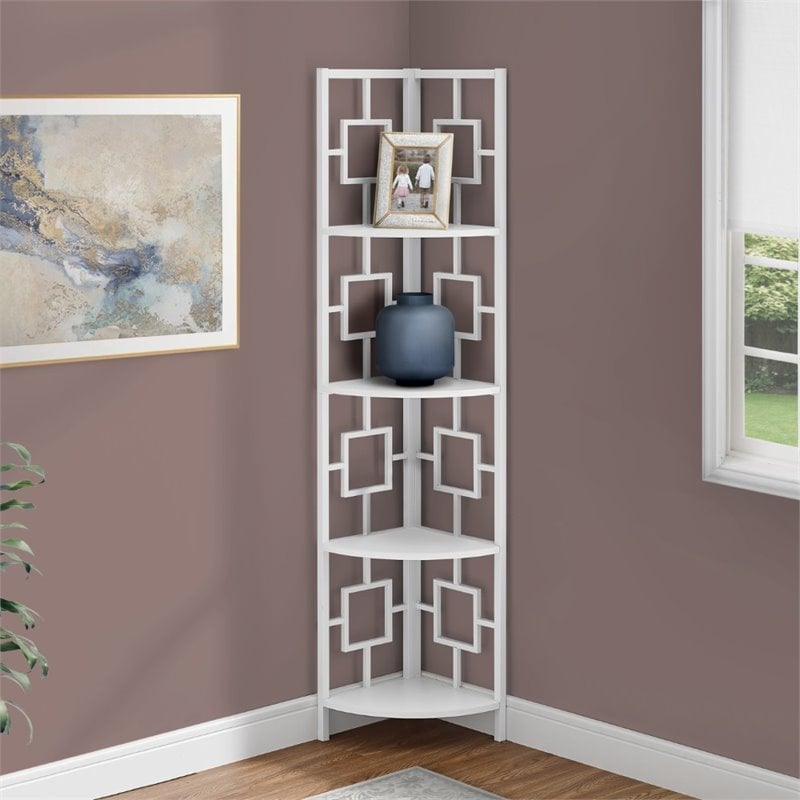 Monarch 4 Shelf Modern Metal Corner Etagere Bookcase in White Cymax
