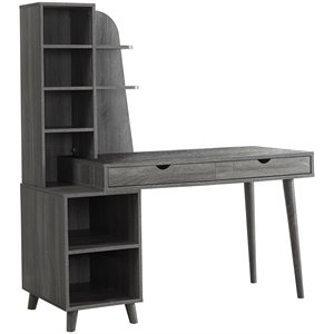 Monarch 8 Shelf Traditional Spacious Wooden Writing Desk in Reclaimed Gray